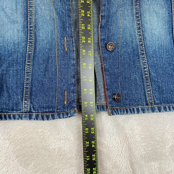 Daniel K. Women Denim Jacket Large Blue Red Velvet Lining Button Up Casual Retro - Picture 3 of 10